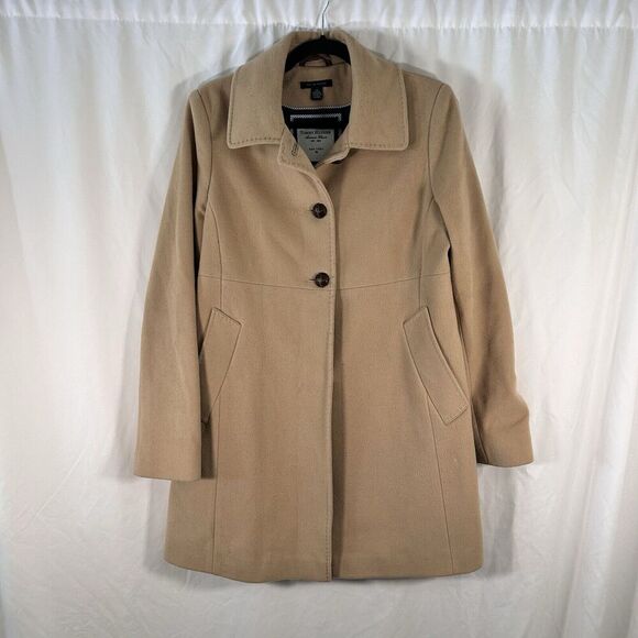 Tommy Hilfiger Long Coat Women's 12 Beige Wool Cashmere Blend 2 Button Front - Picture 1 of 10